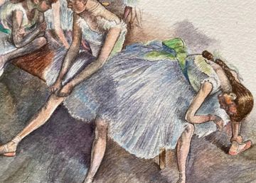 Ballet Dancers Resting (Original Watercolor, Reminiscent of Degas)