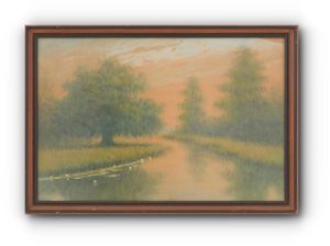 Live Oak and Cypress Trees (Framed Antique Landscape Oil Painting)
