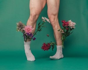 Feet with Flowers Two (Funny, Whimsical, Vibrant, Teal)