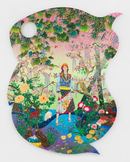 Tomokazu Matsuyama, Islands Above Endless Frontier, 2024. Acrylic and mixed media on canvas, 109.06" x 85.04" (277 cm x 216 cm). Photo: Studio of Tomokazu Matsuyama. © Tomokazu Matsuyama. Courtesy the artist and Almine Rech, Multiple Cities