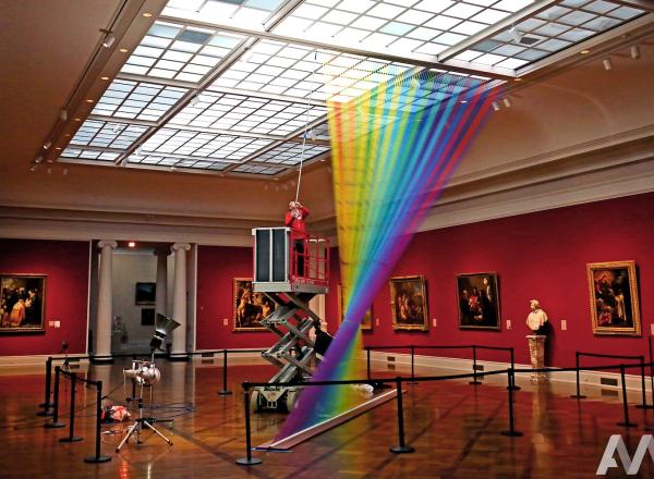 Gabriel Dawe with his installation at Toledo Museum of Art