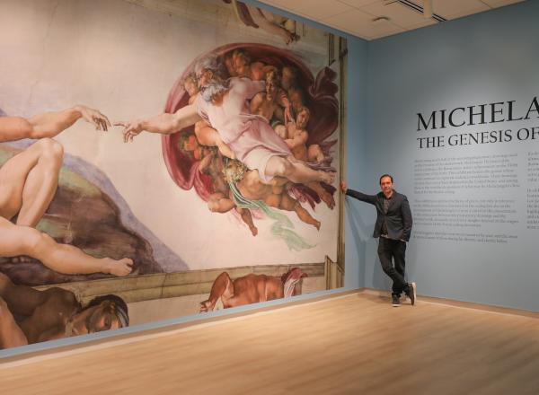 Michelangelo: The Genesis of the Sistine installation image; Adriano and The Creation of Adam