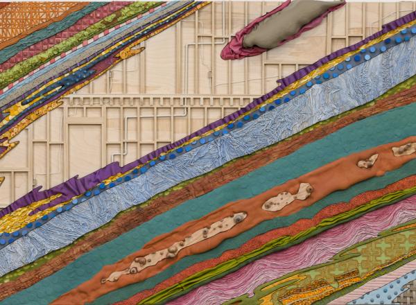 Roxy Paine, Stratigraphic no. 1, 2021, wood, epoxy resin, thermoset polymer, lacquer, and oil paint, 36 x 60 1/2 x 6 1/2 in.
