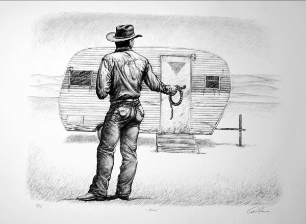 Delmas Howe, Skoal, lithograph, image 17” x 21”, circa 1995.