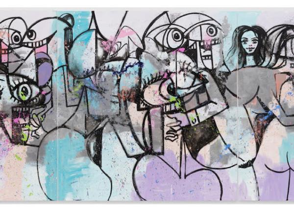 Transformation 2022 Acrylic, oil stick, and metallic paint on linen 228.6 x 647.7 cm / 90 x 255 in