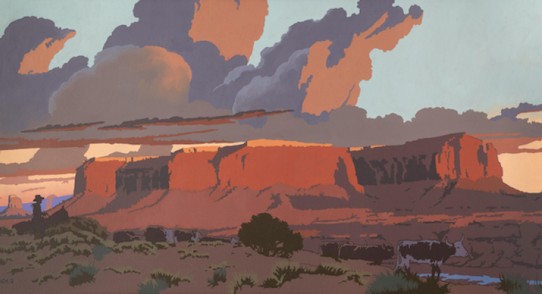 Bill Schenck  (b. 1947)  Seven Yearlings along the Wash, 2012  oil on canvas  25 x 50 in. (63.5 x 127 cm.)  Estimate: 12,000-18,000