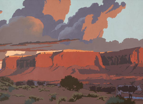 Bill Schenck  (b. 1947)  Seven Yearlings along the Wash, 2012  oil on canvas  25 x 50 in. (63.5 x 127 cm.)  Estimate: 12,000-18,000