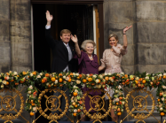 Alexander, Princess Beatrix and Queen Maxima after the announcement that Beatrix has abdicated