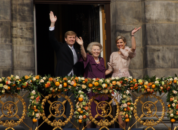 Alexander, Princess Beatrix and Queen Maxima after the announcement that Beatrix has abdicated